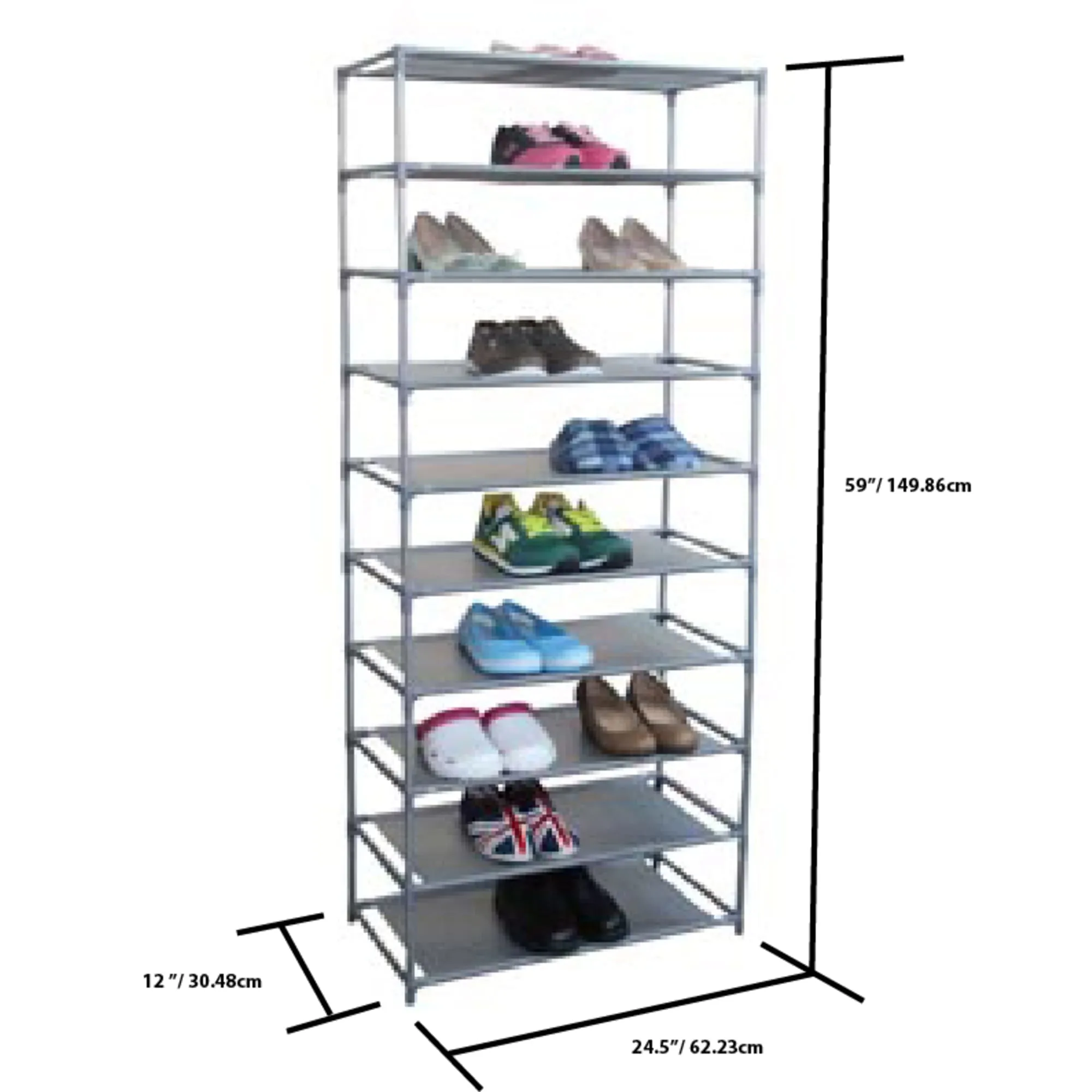 30  Pair Non-Woven Multi-Purpose Stackable Free-Standing Shoe Rack, Grey