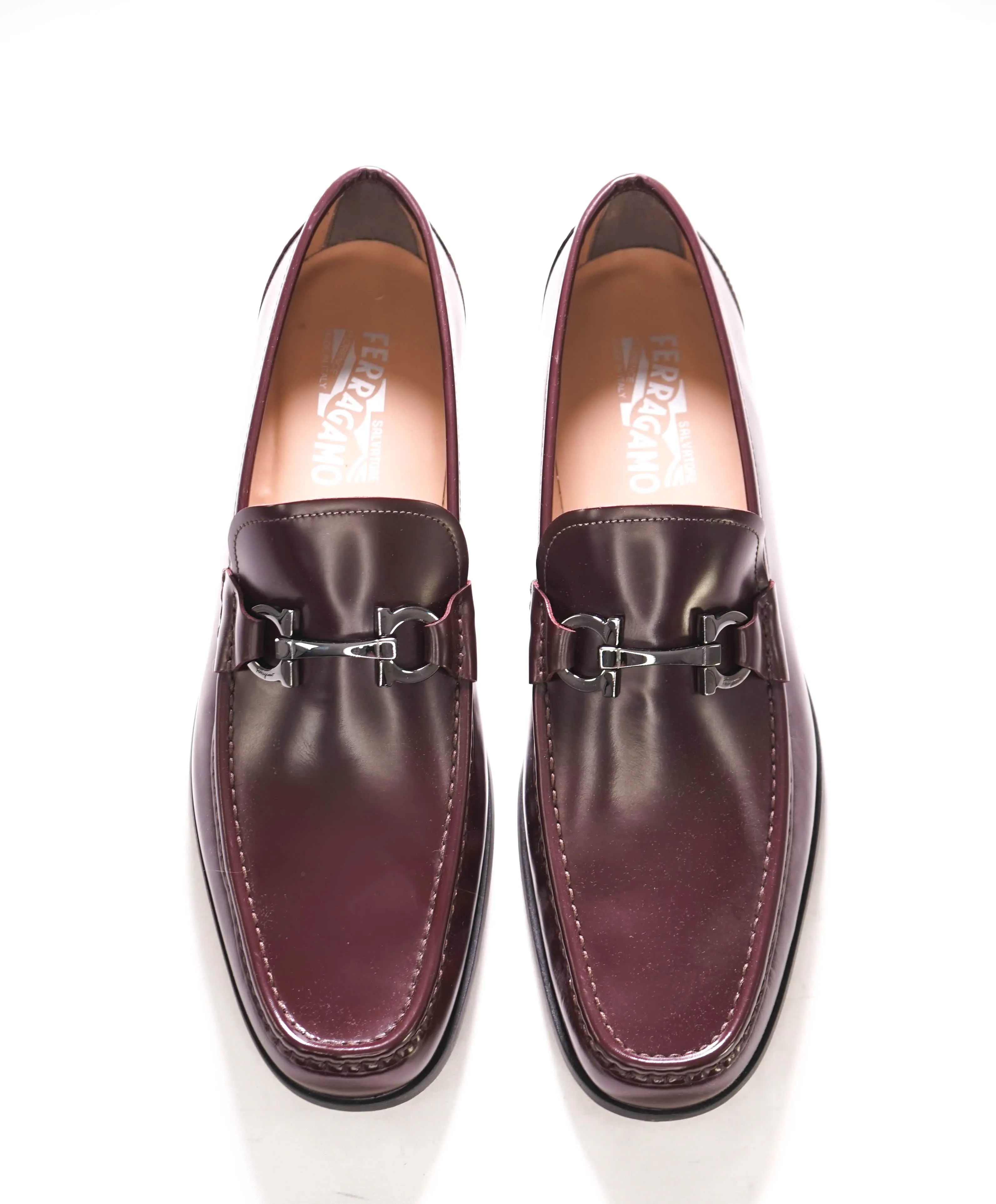 $850 SALVATORE FERRAGAMO -“GRANDIOSO" Gancini Loafer Cherry Brown Leather - 10.5D