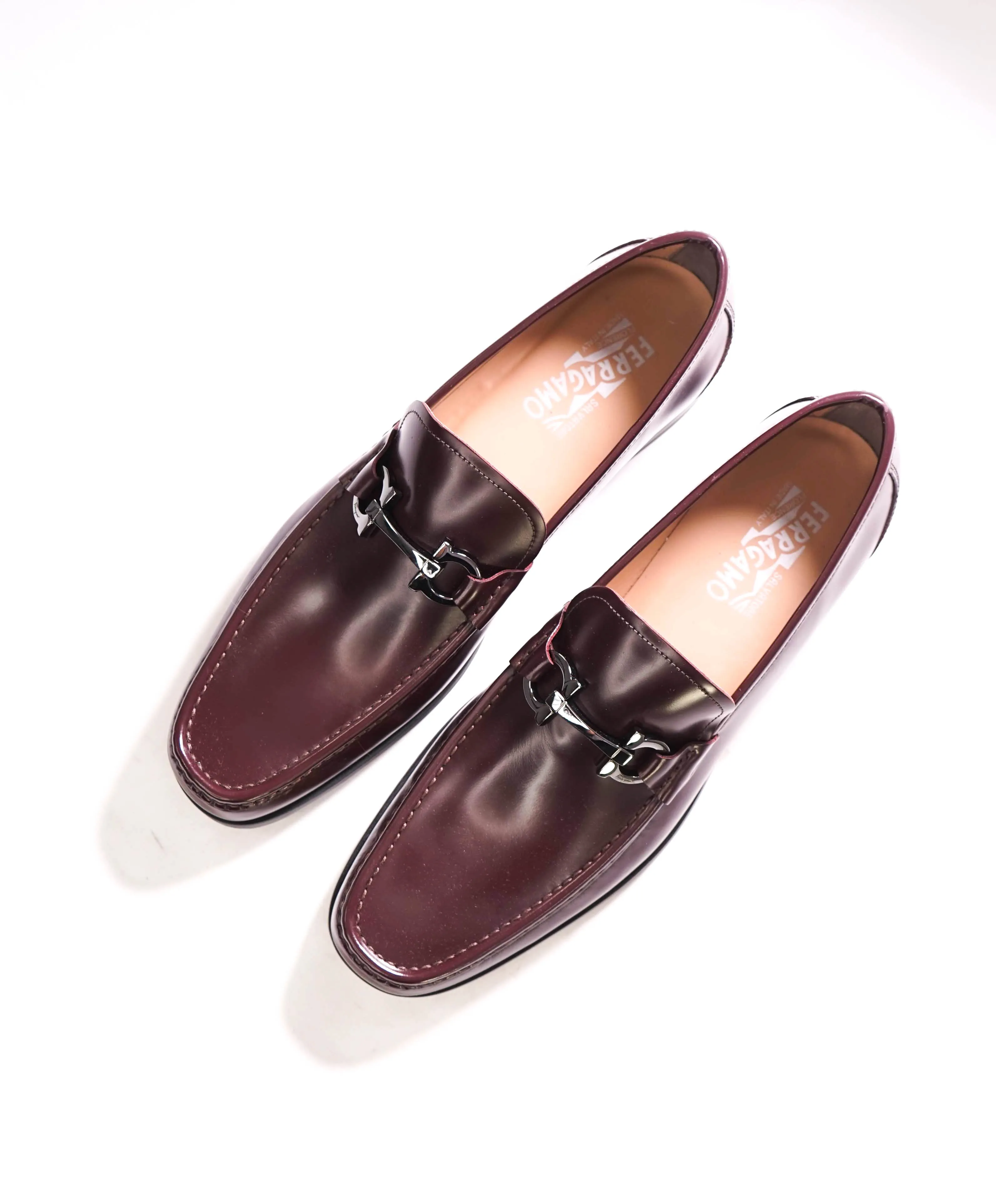 $850 SALVATORE FERRAGAMO -“GRANDIOSO" Gancini Loafer Cherry Brown Leather - 10.5D