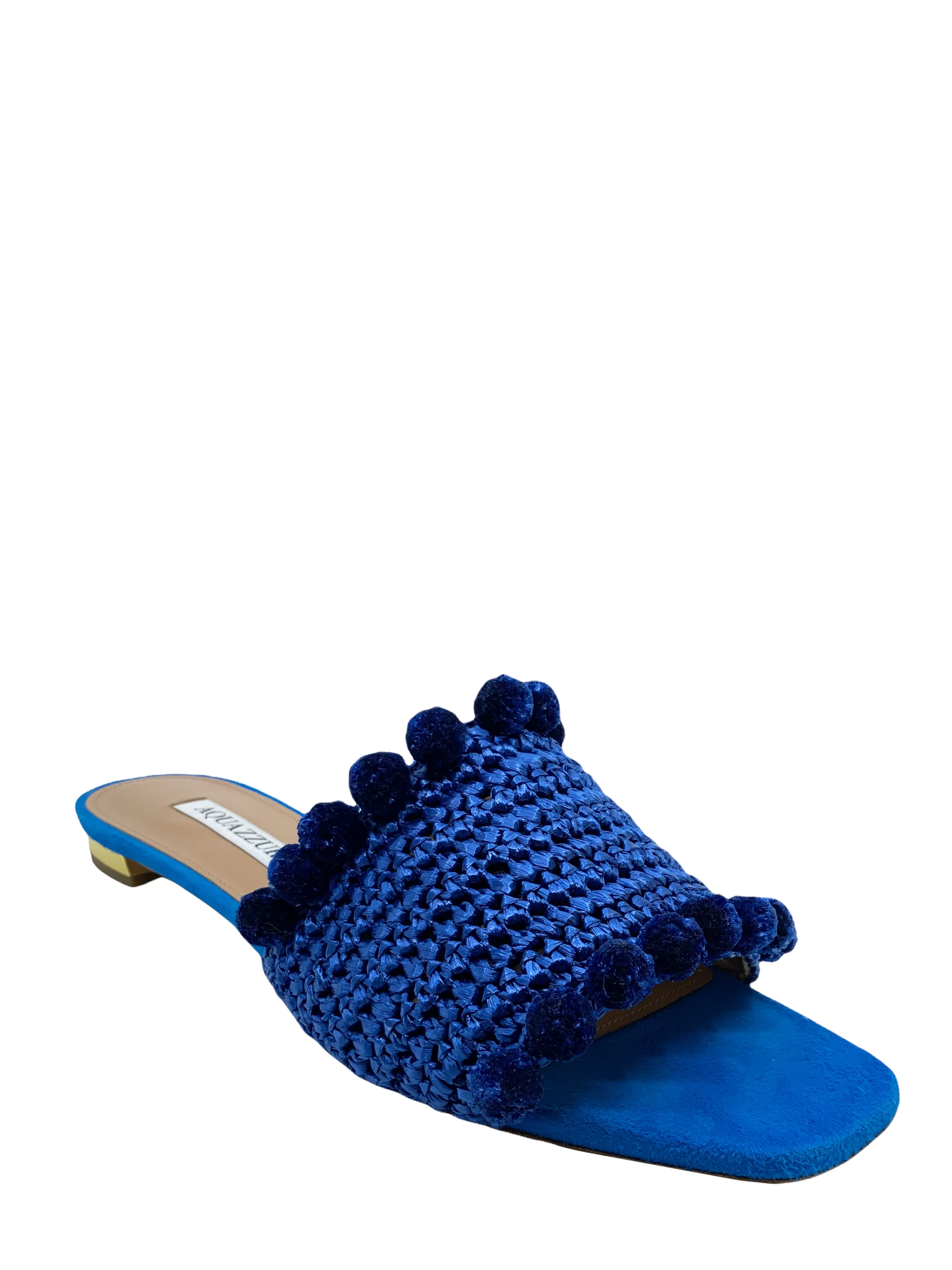 Aquazzura Woven Pom Pom Slide Sandals Size 7.5