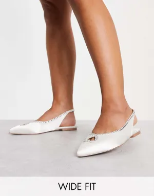 ASOS Wide Fit Lust Ballet Flats With Heart Diamonds In Ivory