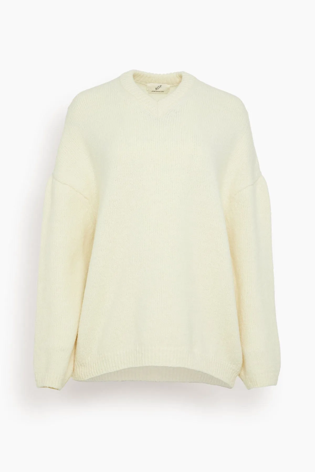 Asymmetric V Neck Merino Sweater in Off White