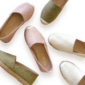 AZELEA Lace Texture Leather Abaca Espadrilles