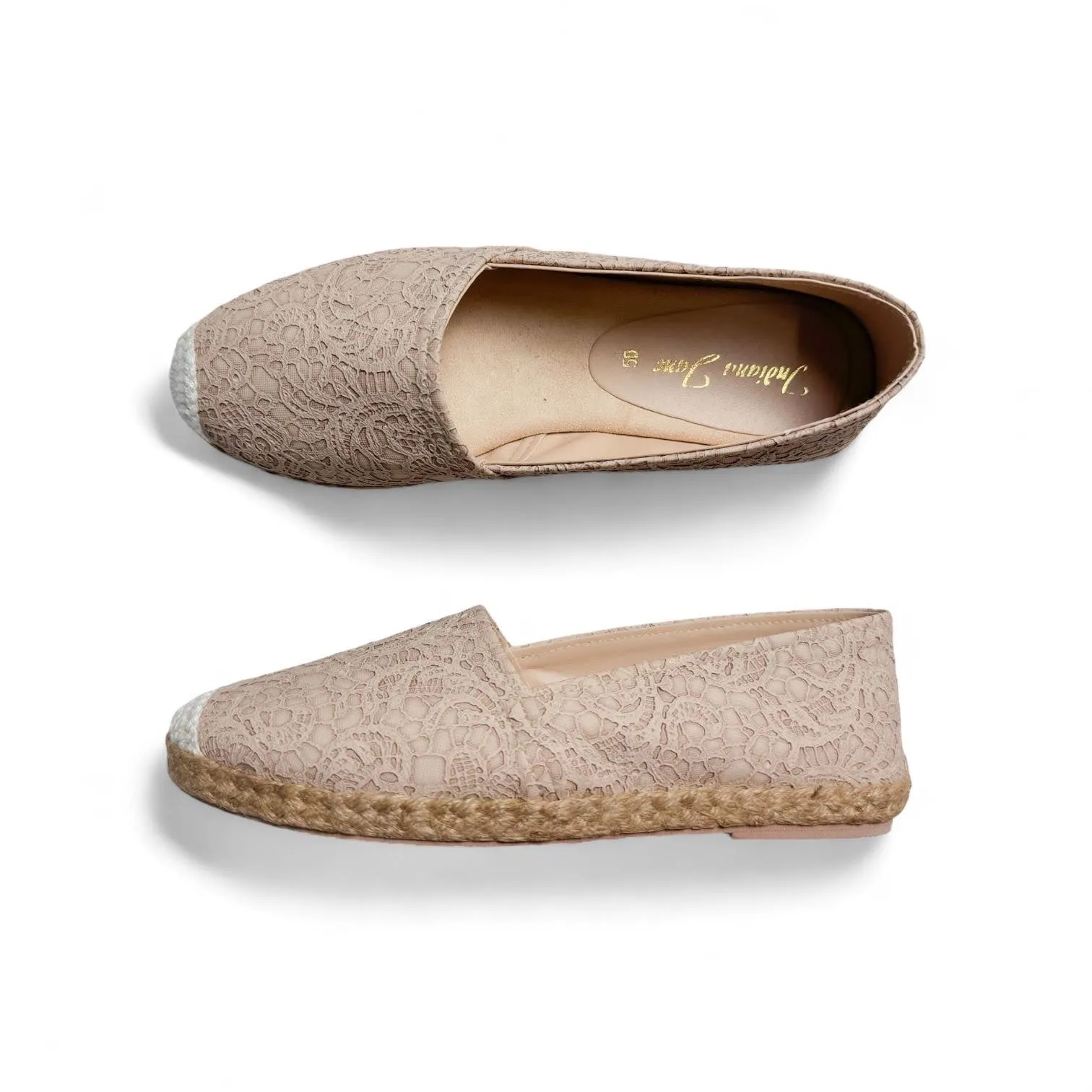 AZELEA Lace Texture Leather Abaca Espadrilles