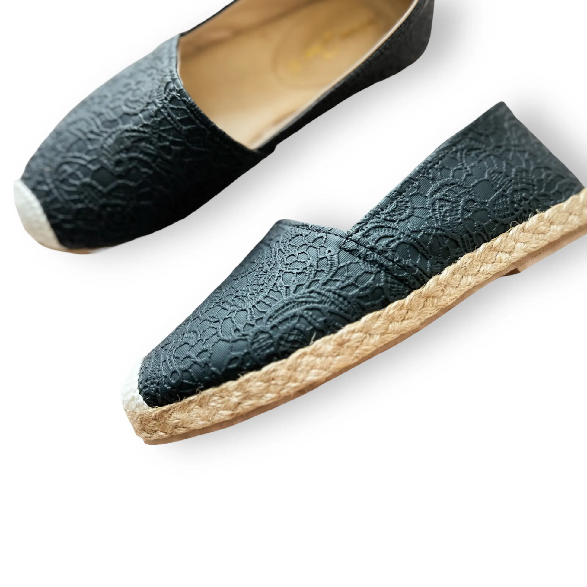 AZELEA Lace Texture Leather Abaca Espadrilles