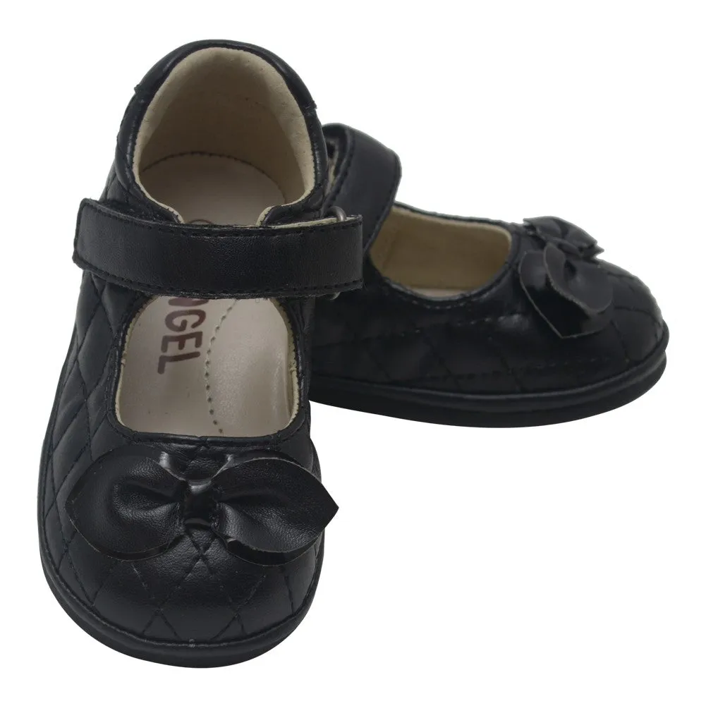 Baby Girls Black Quilted Strap Bow Mary Jane Shoes 1-3 Baby