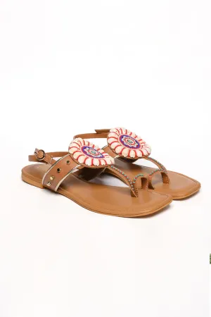 Beige Boho Kaudi Embellished Kolhapuri Flats