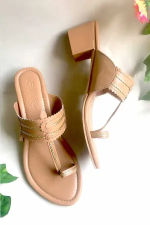 Beige Kolhapuri With Box Heels