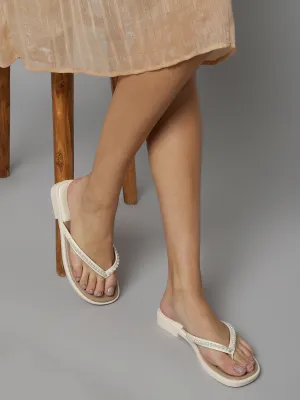 Beige PU Pearl Slip-On Flats (TC-RS3594-BEIG)