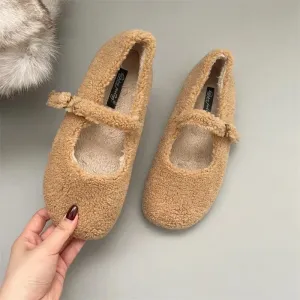 binfenxie  Spring Autumn Women Fur Shoes Fashion Shallow Buckle Ladies Flats Round Toe Women's Comfort Keep Warm Street Shoes