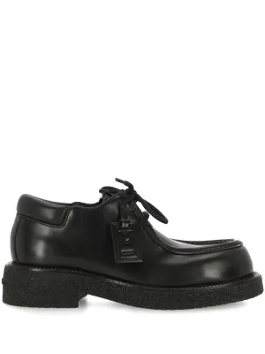 Black Lace-Up Calf Leather Flats