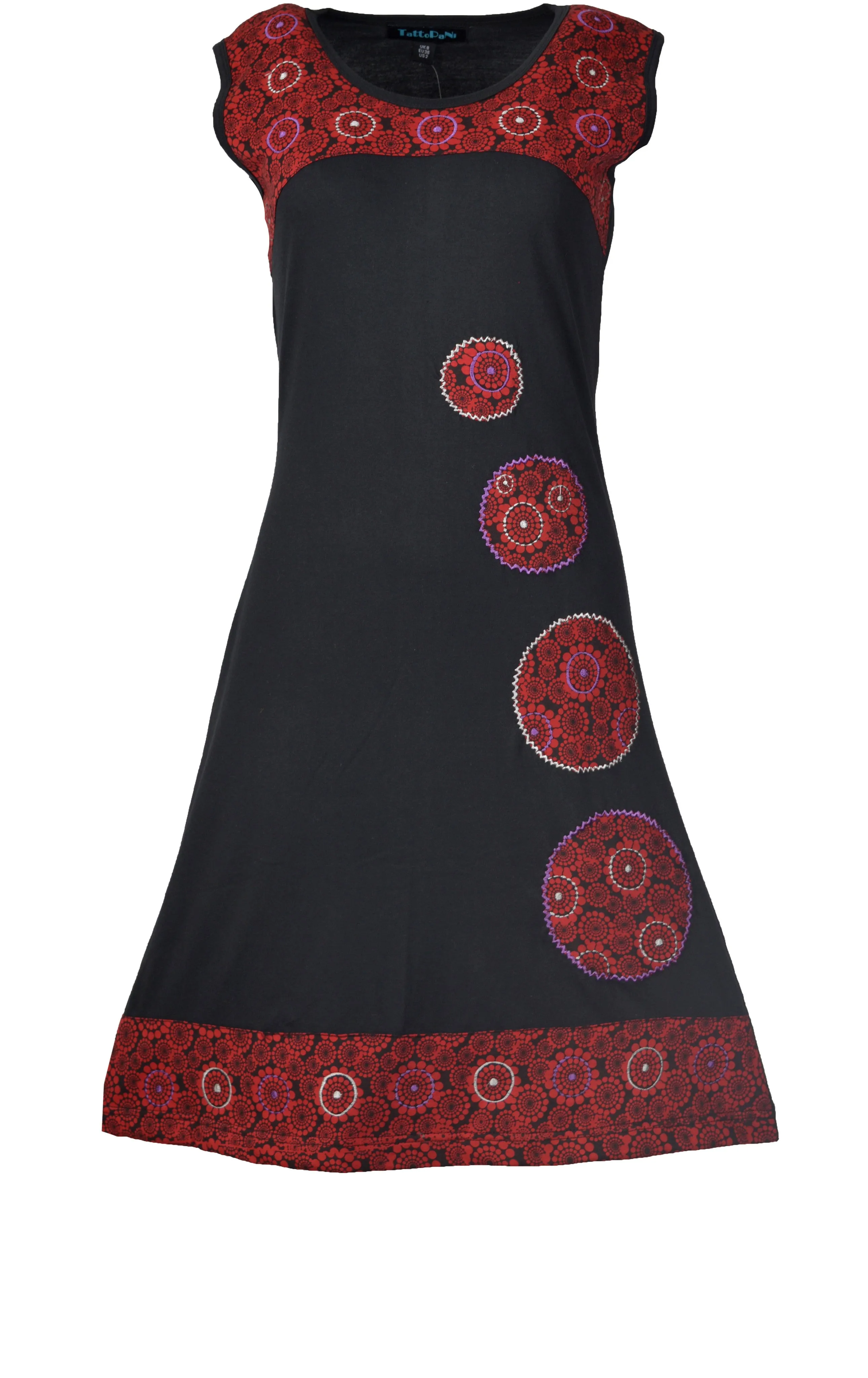 black-summer-sleeveless-dress-with-floral-pattern-patches