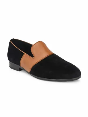 Black Velvet & leather Combo Loafers