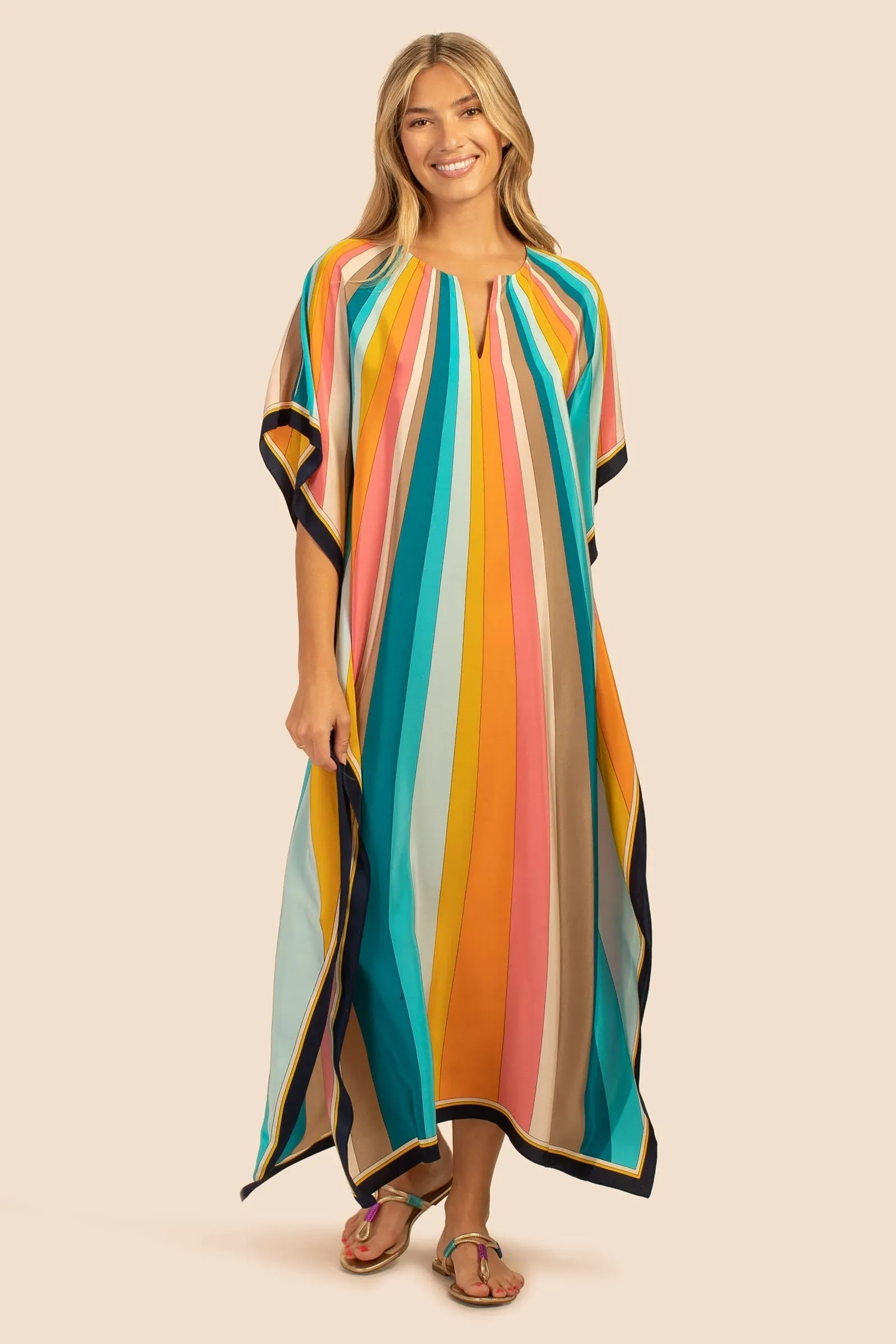 Bold Border Sky Wing Silk Crepe Kaftan