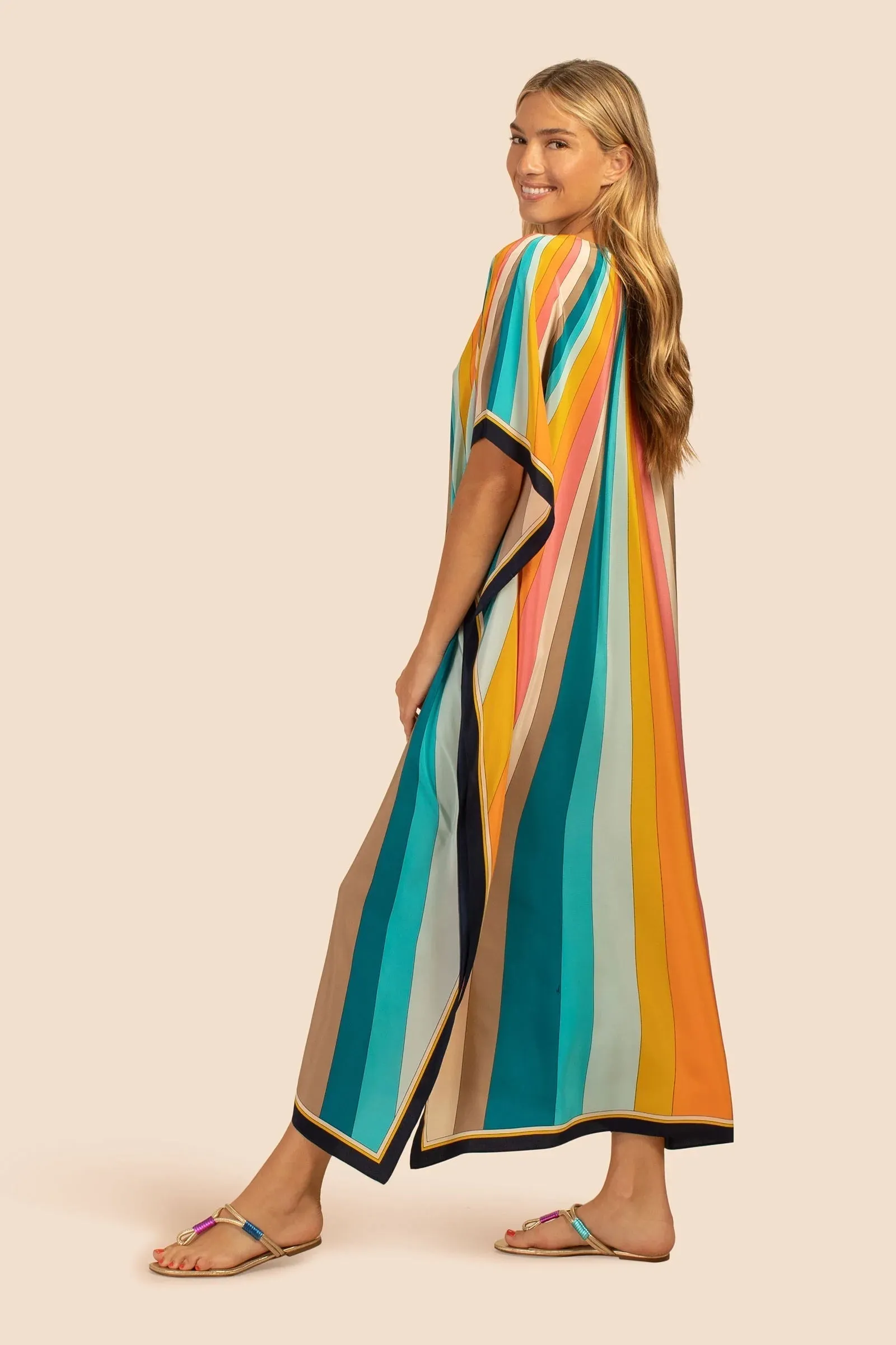 Bold Border Sky Wing Silk Crepe Kaftan