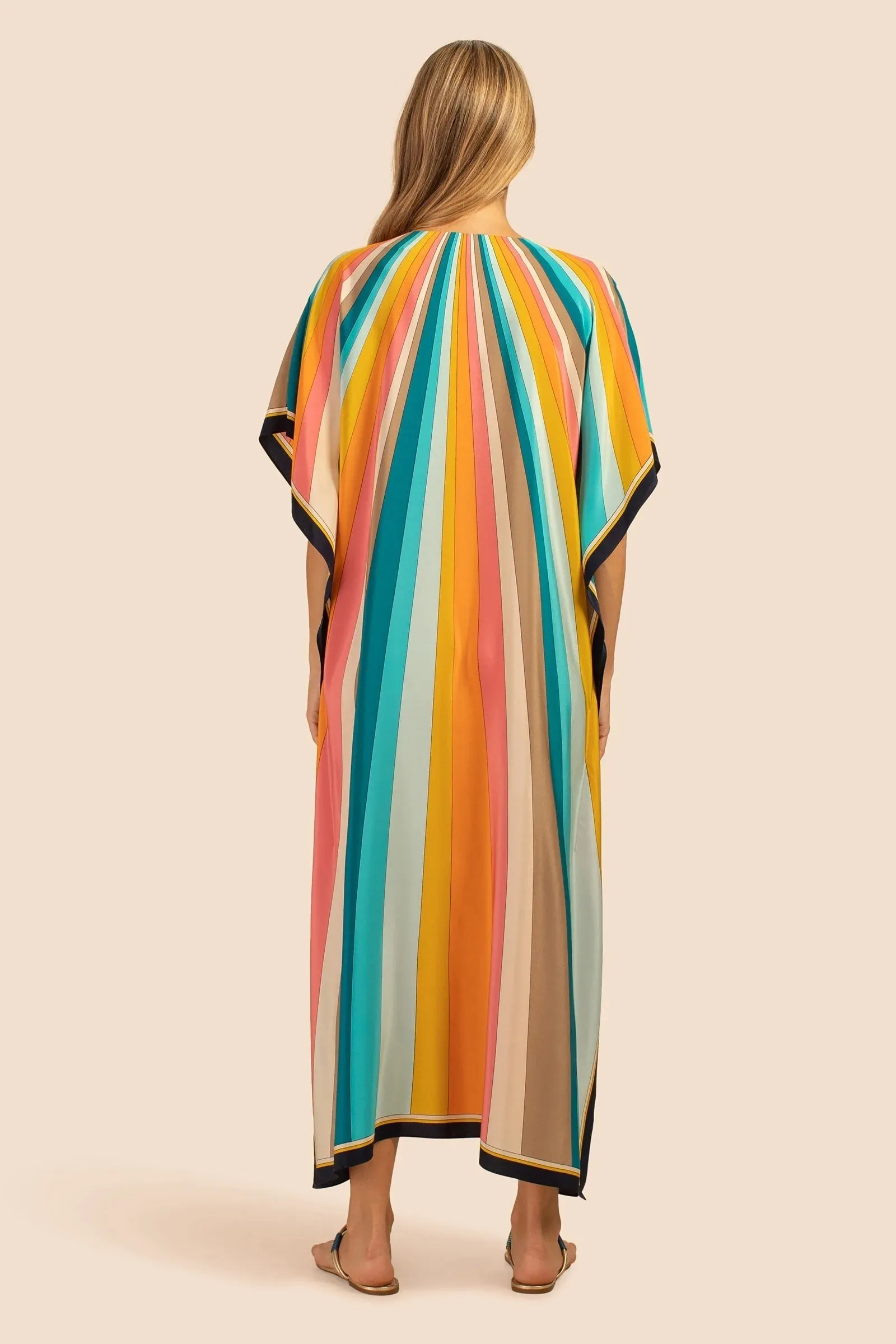 Bold Border Sky Wing Silk Crepe Kaftan