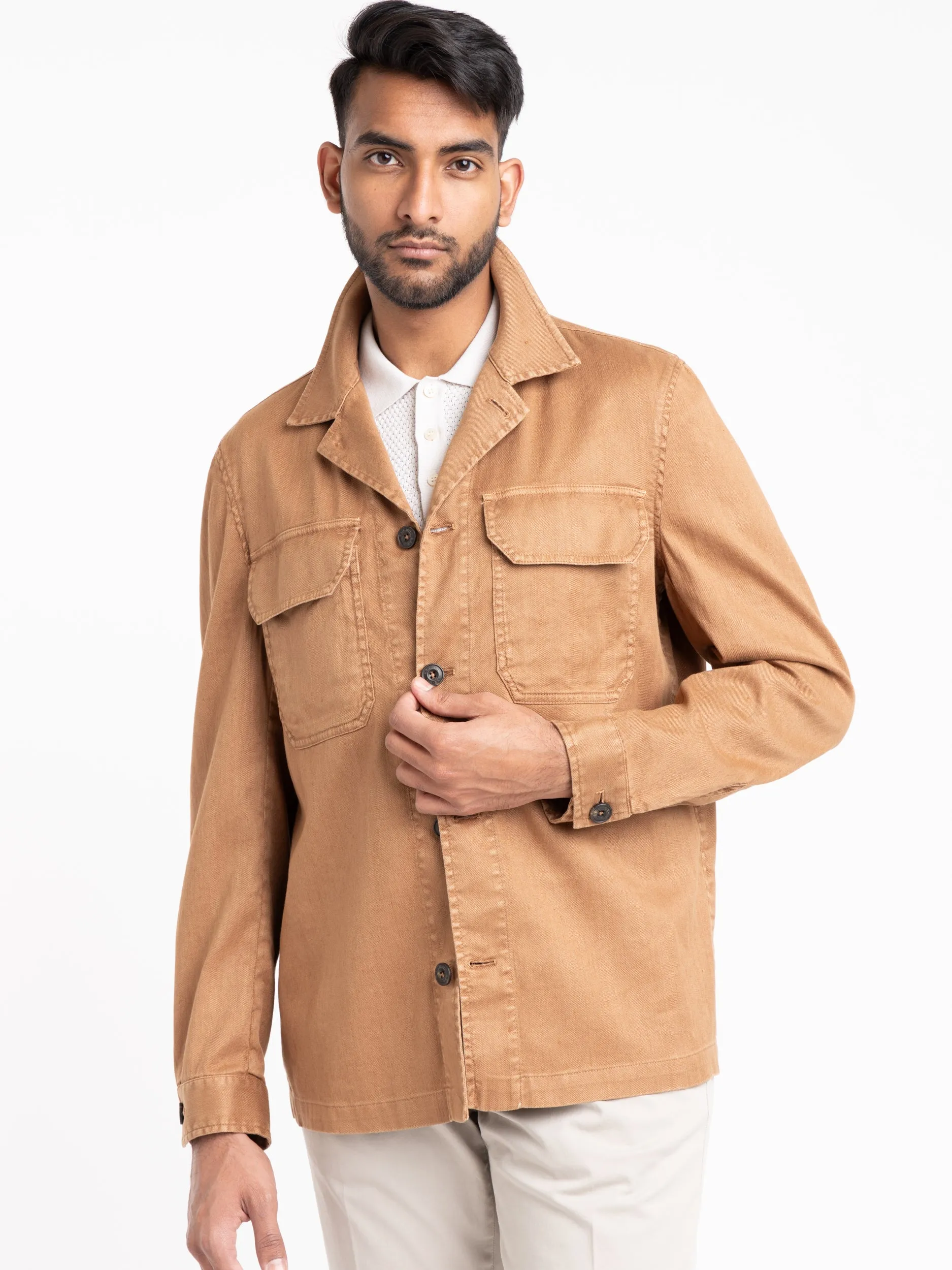 Brown Garment-Dyed Overshirt