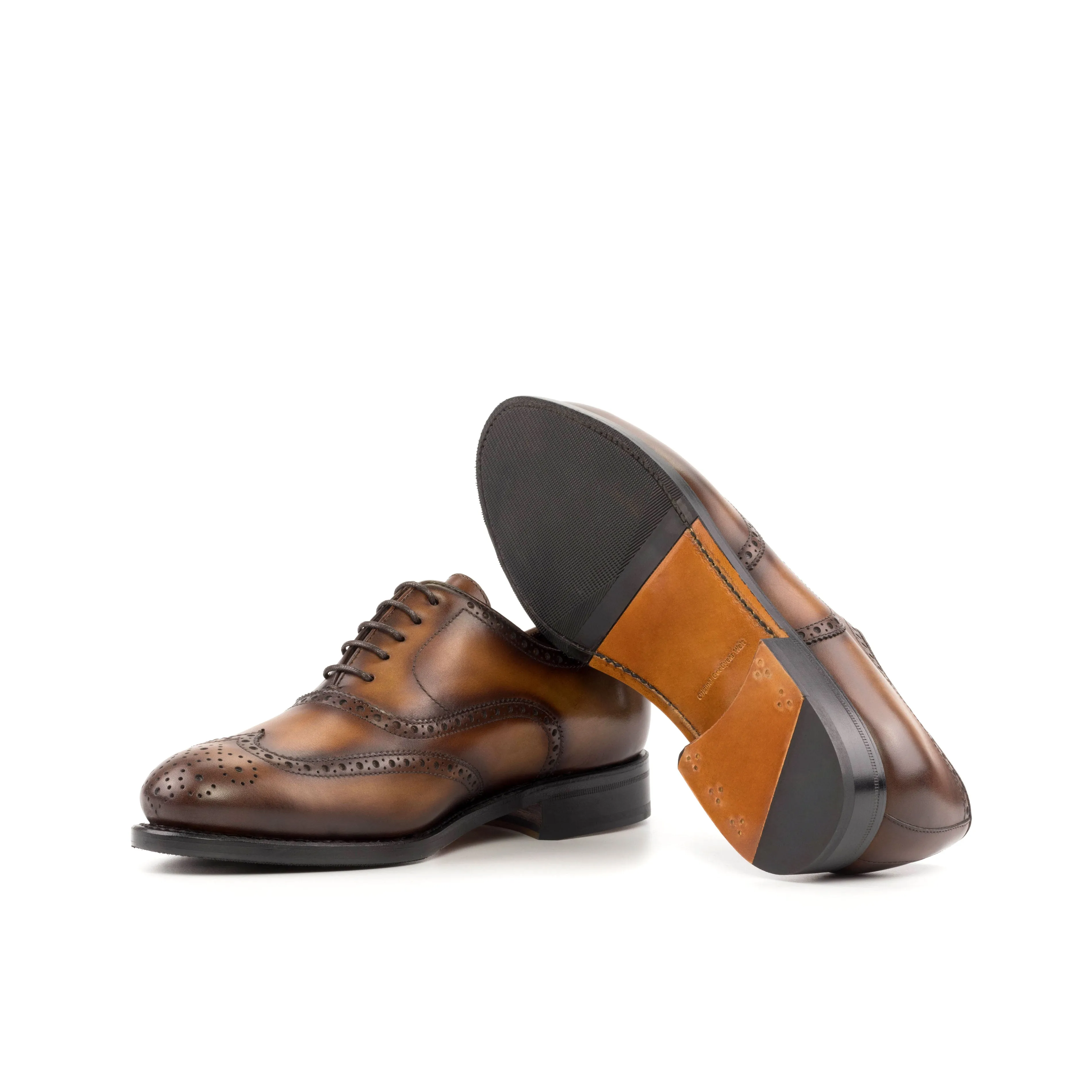 Burnished Medium Brown Calf Leather Brogue Shoes