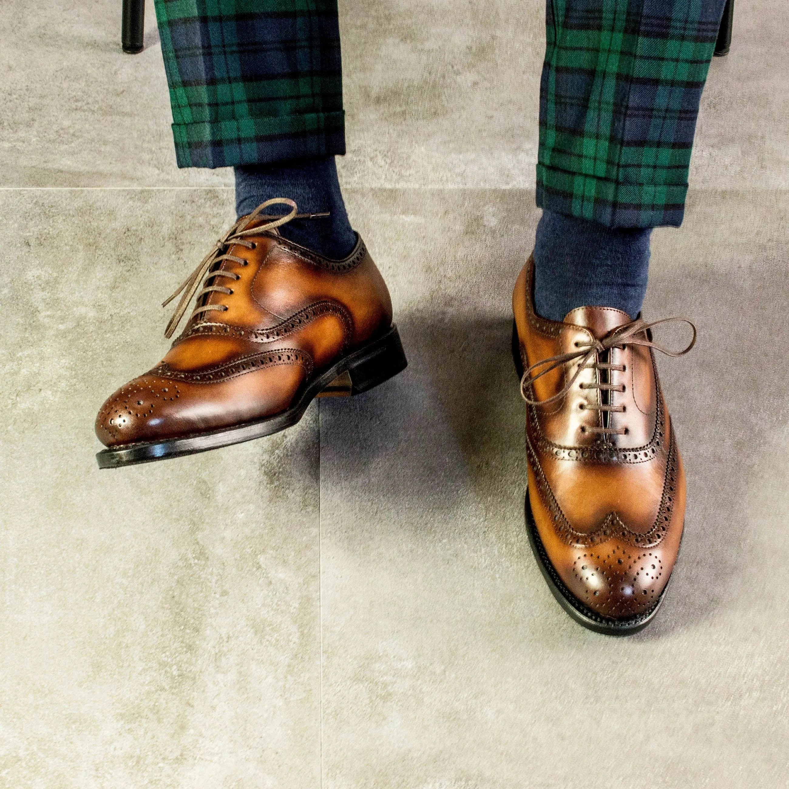 Burnished Medium Brown Calf Leather Brogue Shoes