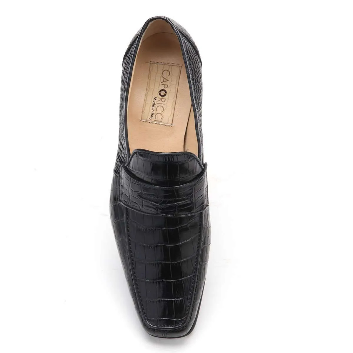 Caporicci 9961 Men's Luxury Italian Designer Shoes Black Alligator Loafers (CAP1021)