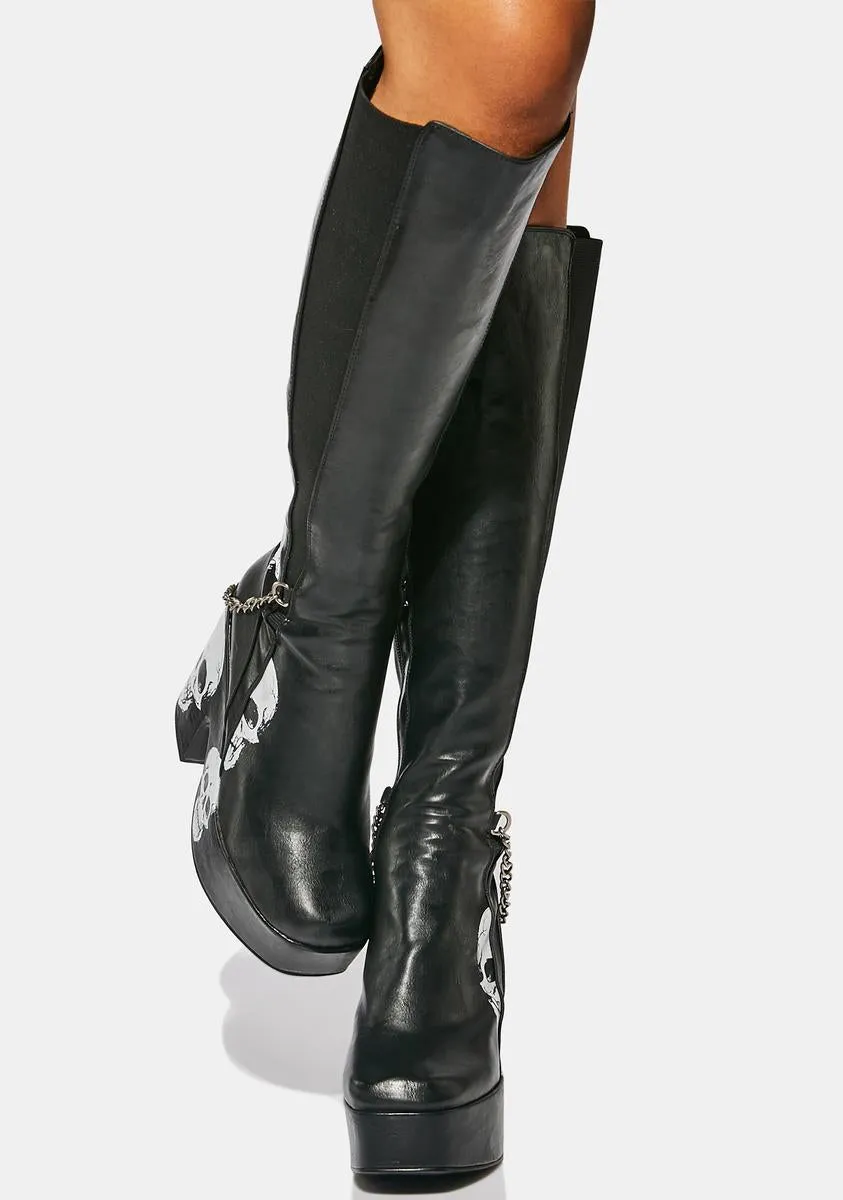 Carnation Skull Knee High Boots