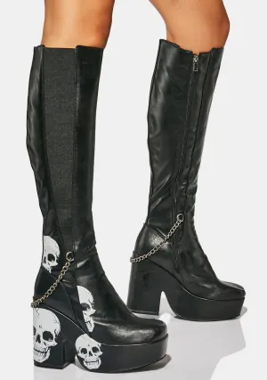 Carnation Skull Knee High Boots