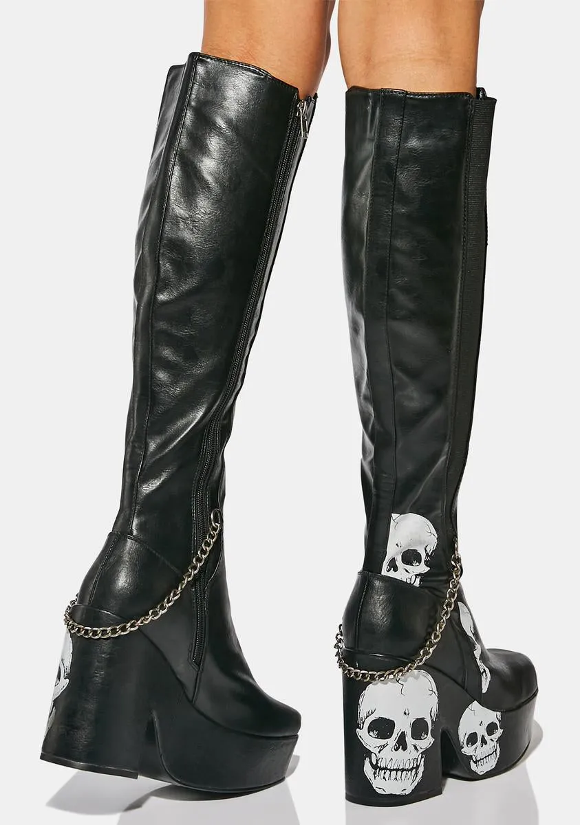 Carnation Skull Knee High Boots