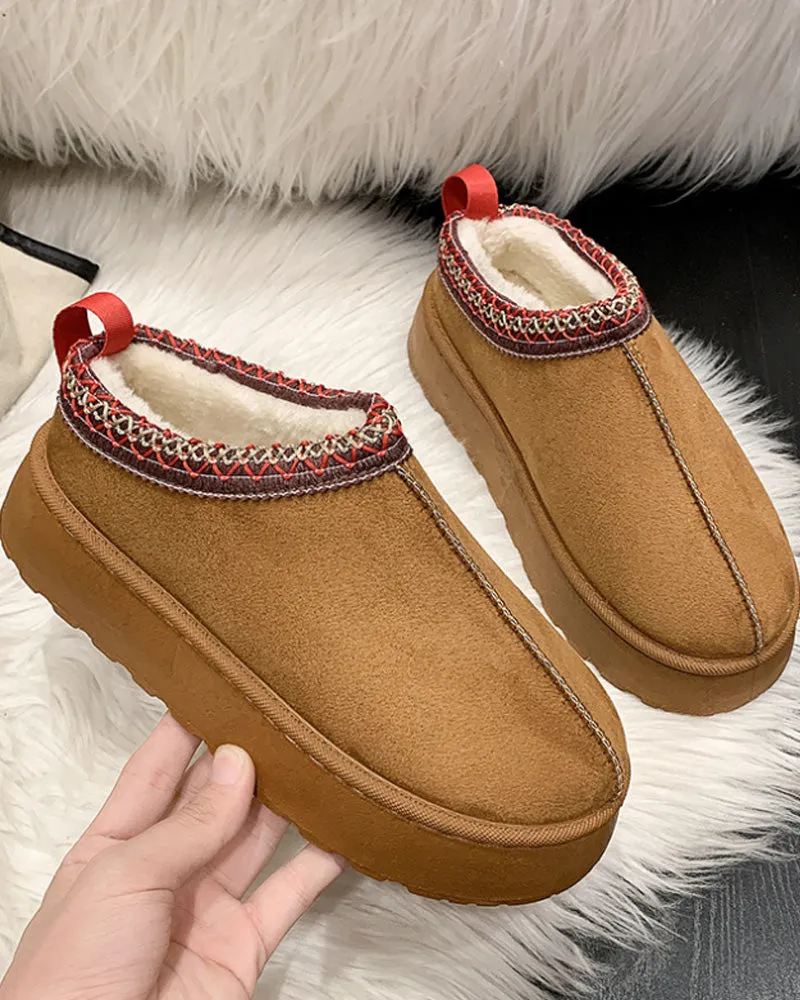 Casual solid color plus velvet warm flats