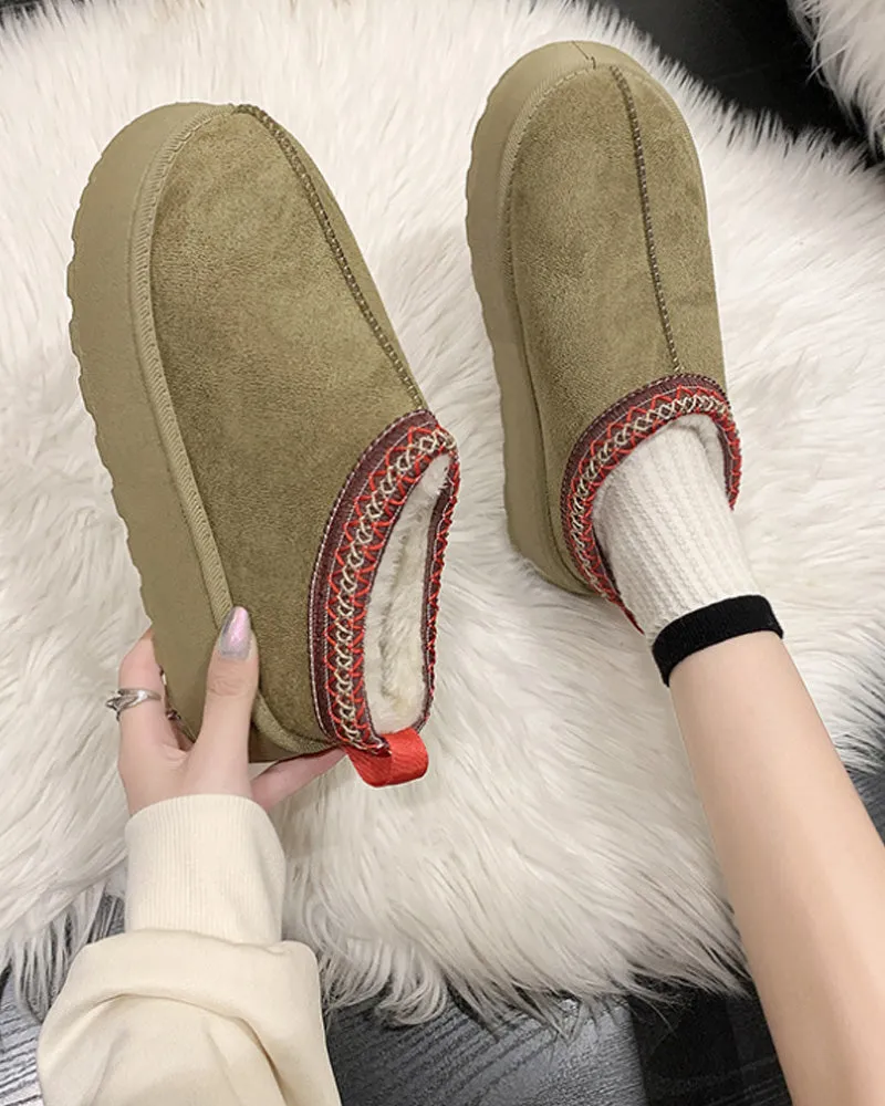 Casual solid color plus velvet warm flats