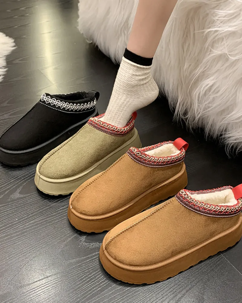 Casual solid color plus velvet warm flats