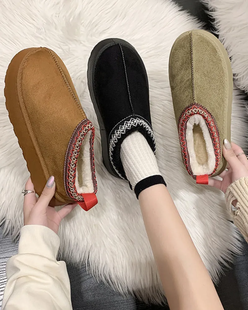 Casual solid color plus velvet warm flats