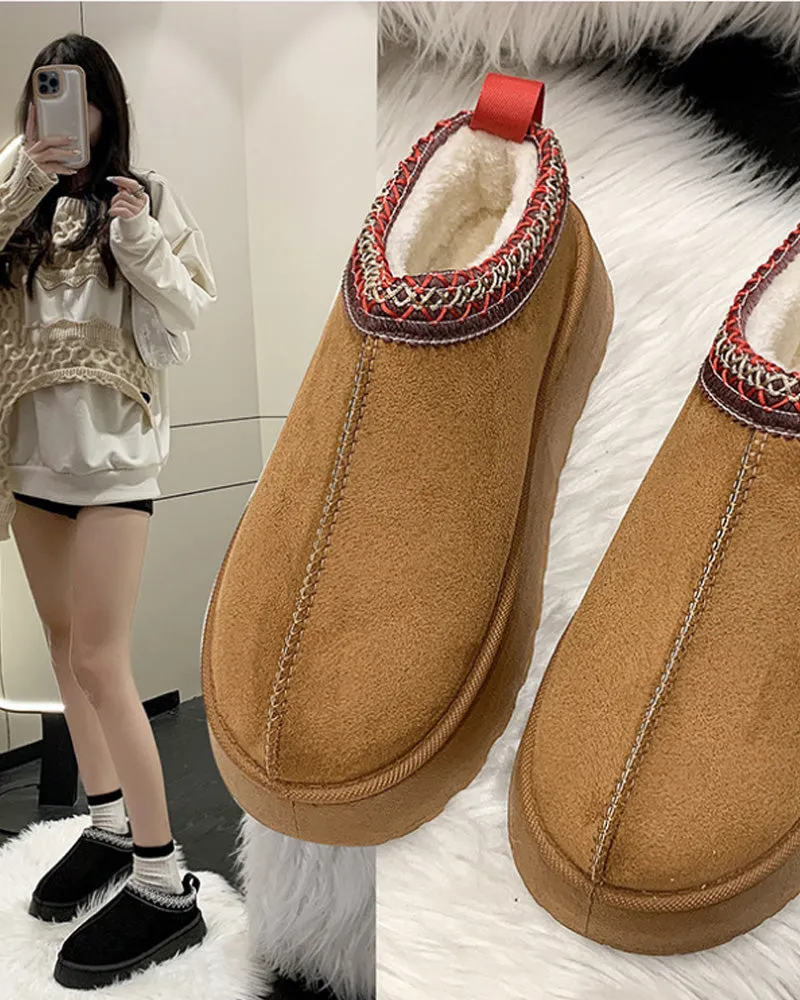 Casual solid color plus velvet warm flats