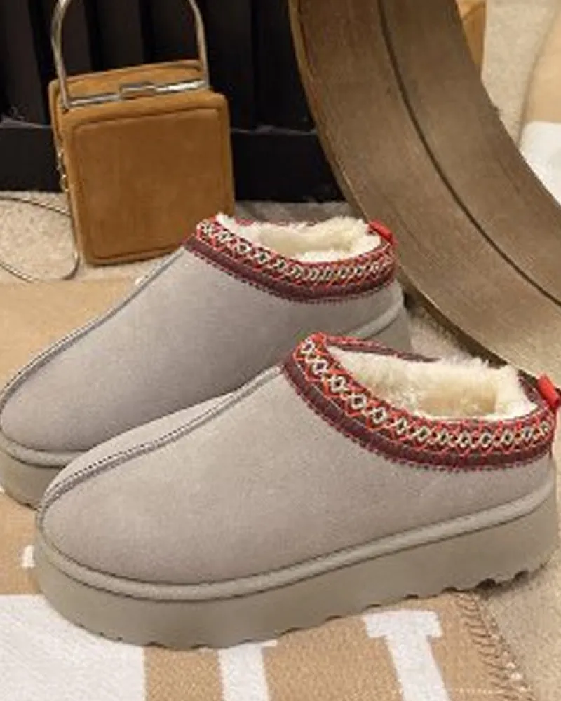 Casual solid color plus velvet warm flats