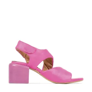 CHARBEL LEATHER BLOCK HEEL SANDALS