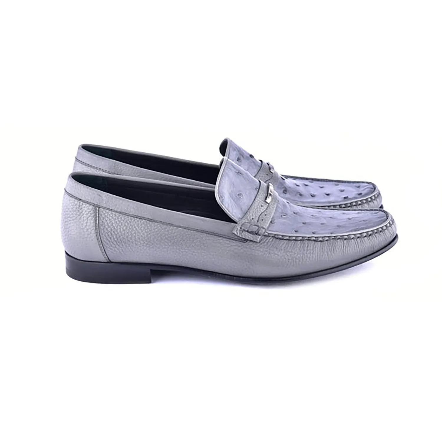 Corrente C0014051-3898Ost Men's Shoes Gray Exotic Ostrich / Deer-Skin Moccasin Loafers (CRT1472)