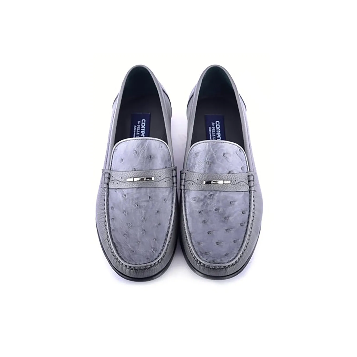 Corrente C0014051-3898Ost Men's Shoes Gray Exotic Ostrich / Deer-Skin Moccasin Loafers (CRT1472)