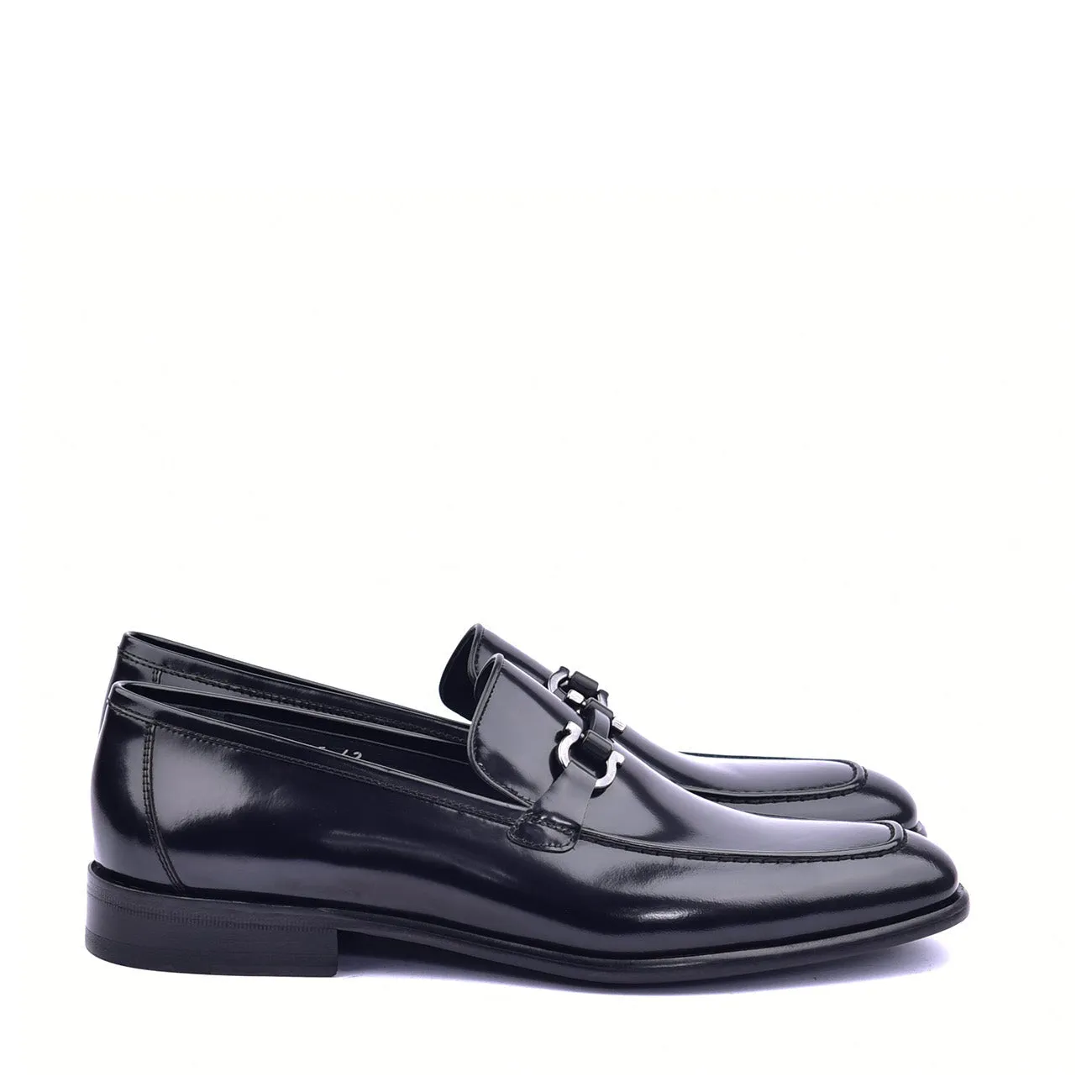 Corrente C043 6415 Men's Shoes Black Calf Skin Leather High Gloss Buckle Loafers (CRT1367)