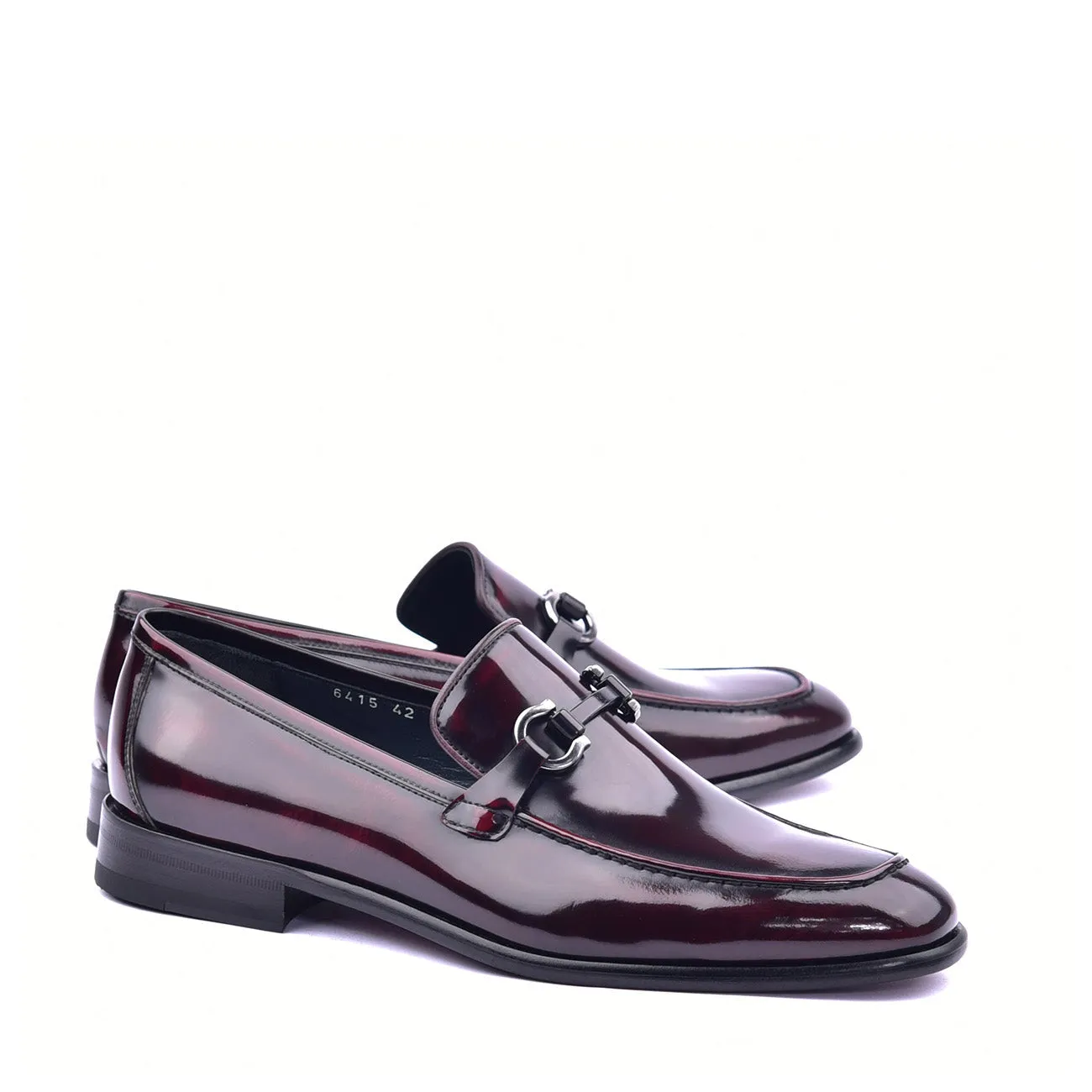 Corrente C0431 6415 Men's Shoes Burgundy Calf Skin Leather High Gloss Buckle Loafers (CRT1366)