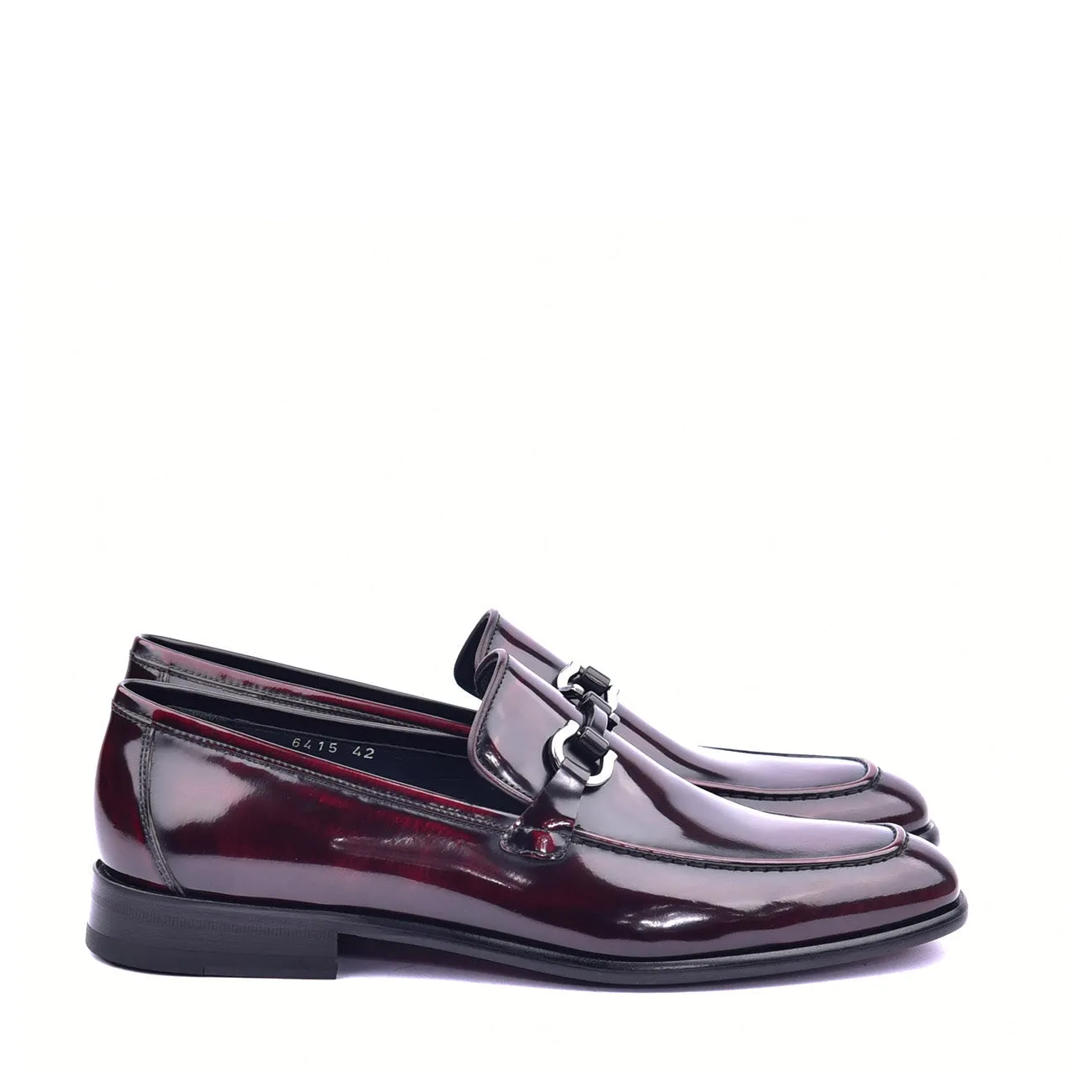 Corrente C0431 6415 Men's Shoes Burgundy Calf Skin Leather High Gloss Buckle Loafers (CRT1366)