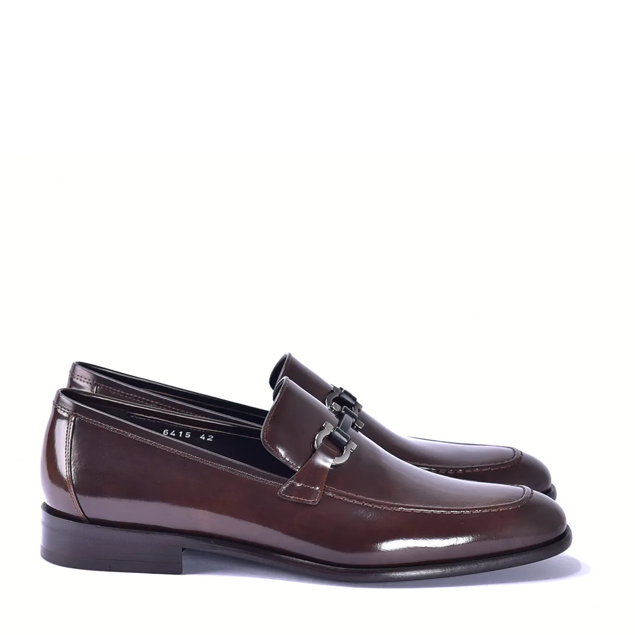 Corrente C0432 6415 Men's Shoes Brown Calf Skin Leather High Gloss Buckle Loafers (CRT1436)