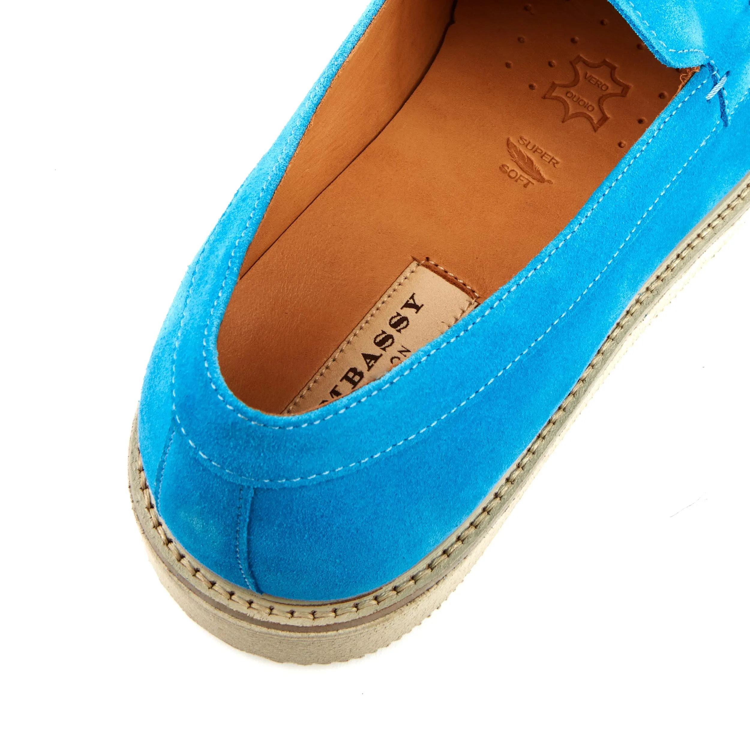 Cruz - Sky Blue - Men's blue suede leather casual slip on with soft insoles