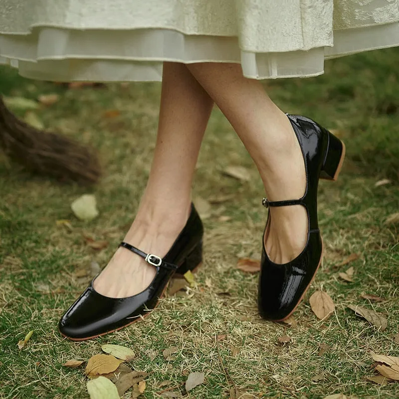 Designer Mary Jane Shoes Patent Leather Soft Pumps Handmade in White/Black/Red