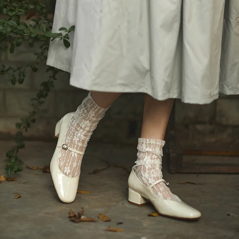 Designer Mary Jane Shoes Patent Leather Soft Pumps Handmade in White/Black/Red