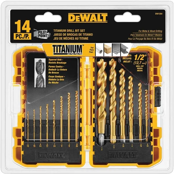 DeWALT DW1354 Drill Bit Set, 14-Piece, HSS, Titanium