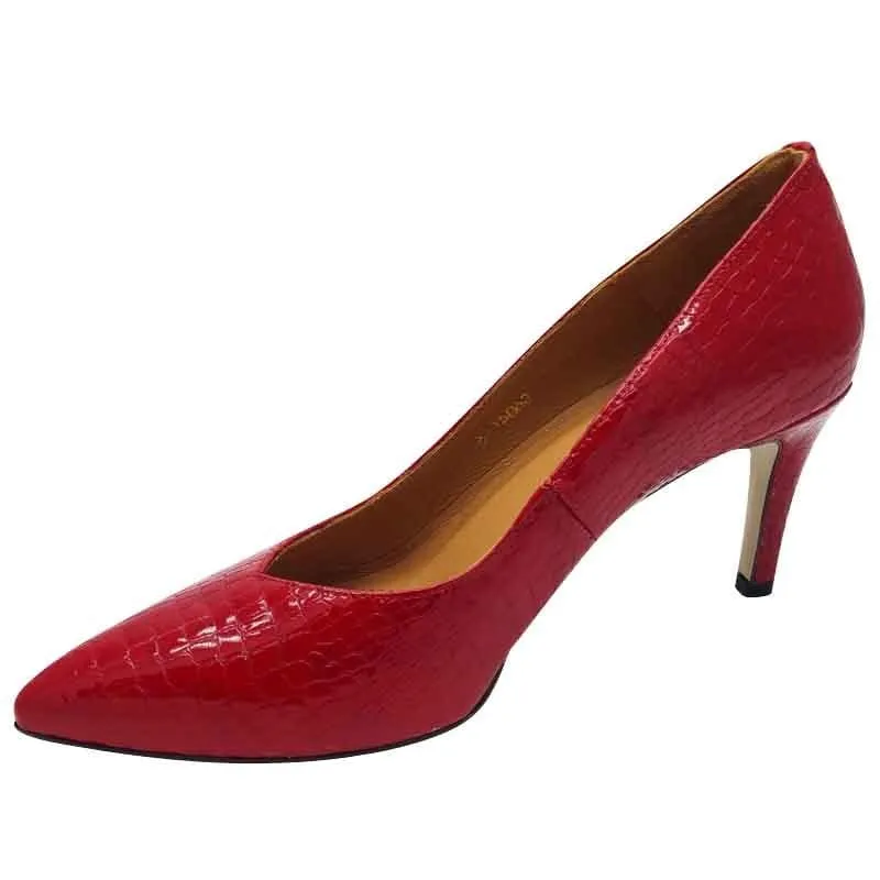 Emis Womens Red Patent Court Shoe Slip On Shoe - 6047/821o