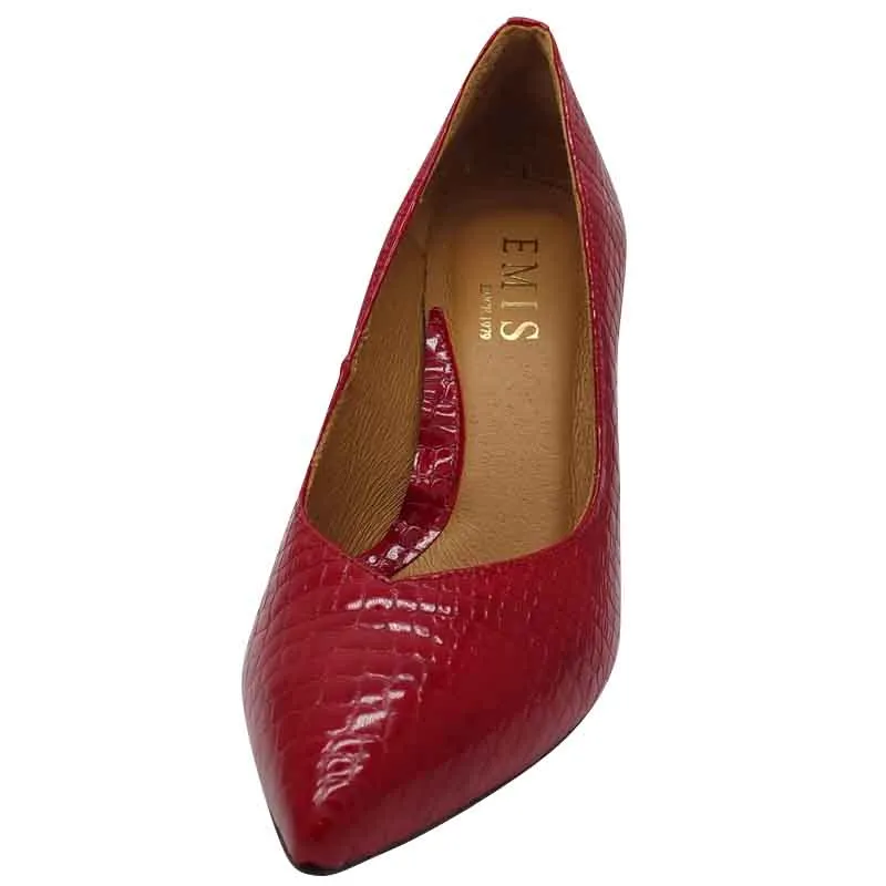 Emis Womens Red Patent Court Shoe Slip On Shoe - 6047/821o