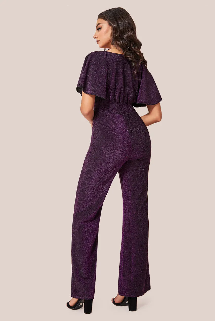 Goddiva Lurex Wrap Style Jumpsuit - Magenta