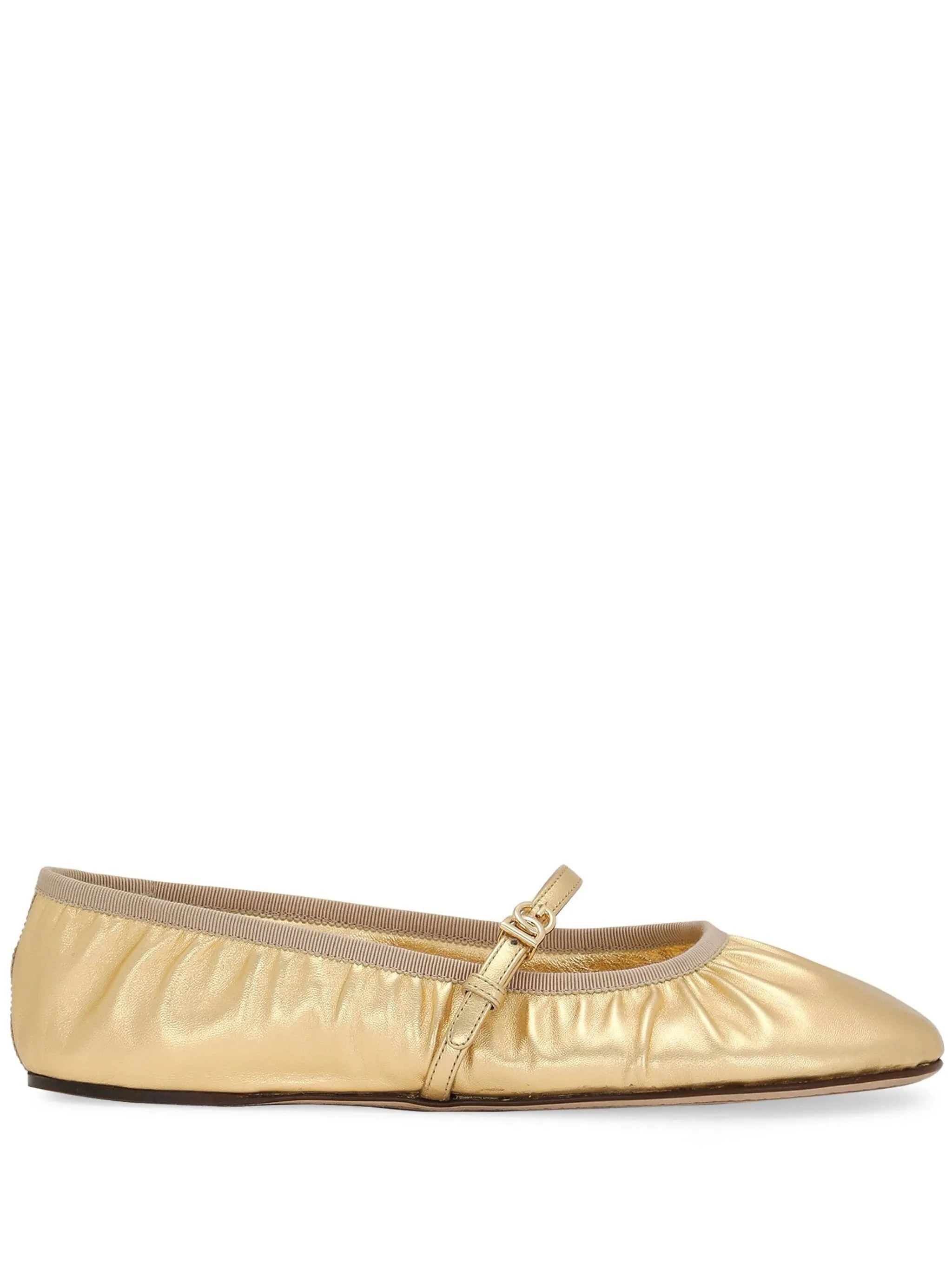 Gold-tone Leather Ballet Flats