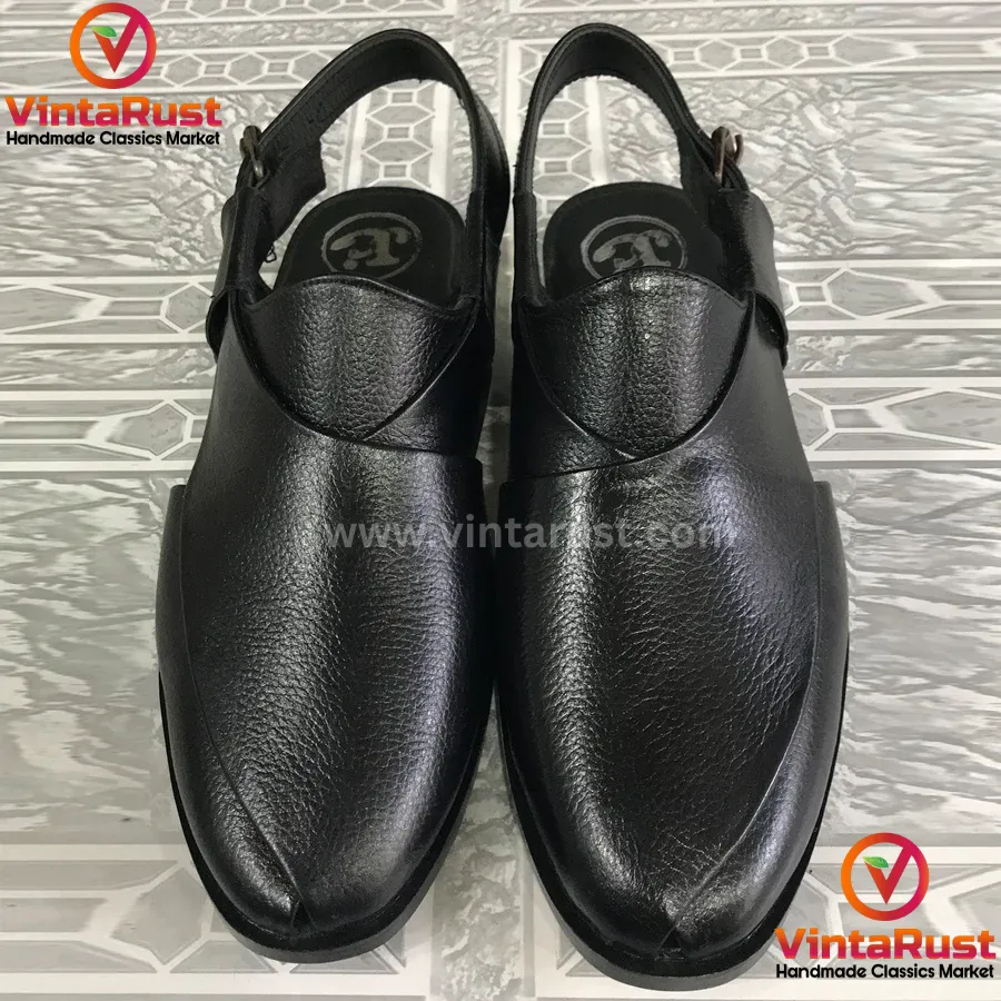 Handcrafted Unique Black Peshawari Men's  Chappal