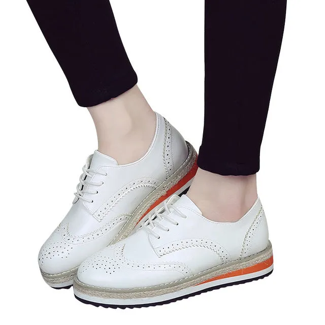 HEE GRAND Brogue Shoes Woman Candy Colors Platform Oxfords British Style Creepers Cut-Outs Flat Casual Women Shoes XWD4233